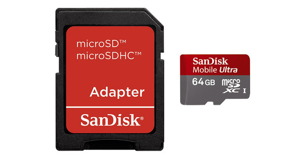 De andere dag zegevierend verdrievoudigen SanDisk Micro SDXC 64 GB Ultra + SD Adapter - Coolblue - Voor 23.59u,  morgen in huis