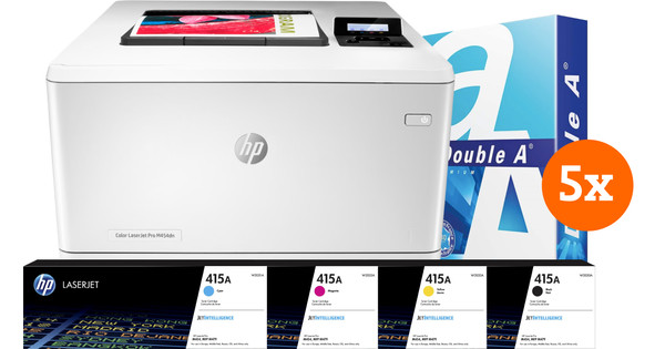 HP Color LaserJet Pro M454dn + 1 Extra Set Toner Cartridges + 2500 Sheets A4 Paper