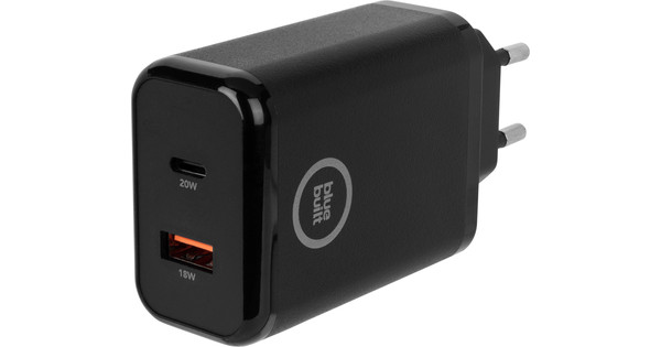 BlueBuilt Power Delivery and Quick Charge Charger with 2 USB Ports 20W Black