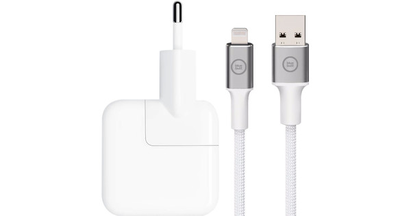 Apple 12W USB Charger + BlueBuilt USB-A to Lightning Cable 1.5m Nylon White