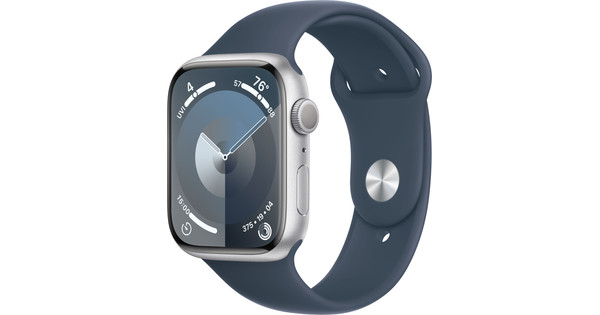 Apple Watch Series 9 45mm Zilver Aluminium Sportband Blauw S/M