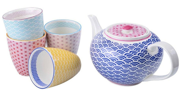 Tokyo Design Studio Glassy Turquoise Giftset 8 stuks Blauw, Porselein, 30 x 20 x 10 cm