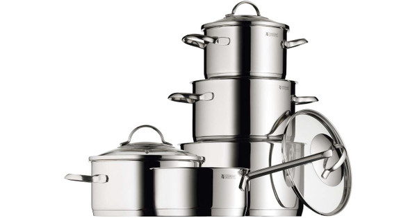 WMF Inspiration Pannenset, 4-delig, Cromargan roestvrij staal, gepolijst, potten met glazen deksel, inductiepanten, pan inductie, ongecoat