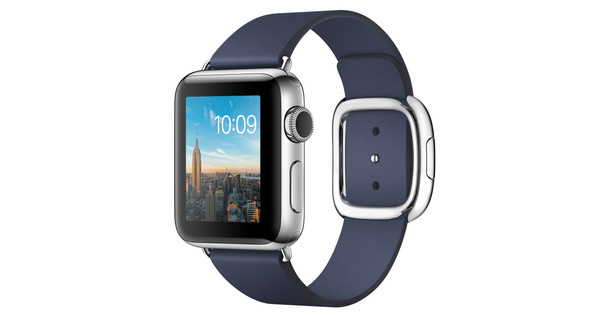 Apple Watch Series 2 42mm Roestvrij Staal/Middernachtblauwe Leren Band  Moderne Gesp - L - Coolblue - Voor 23.59u, morgen in huis