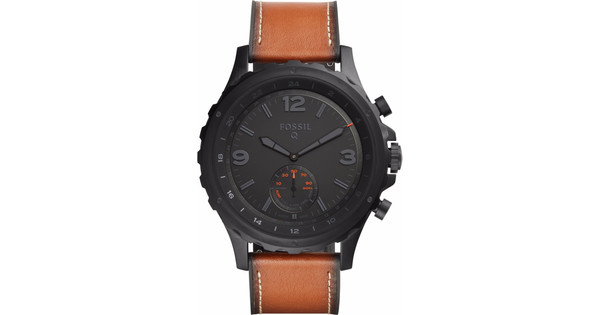 Fossil Q Nate Hybrid Black Dark Brown Leather