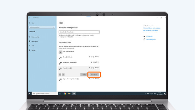 The settings menu language in Windows.