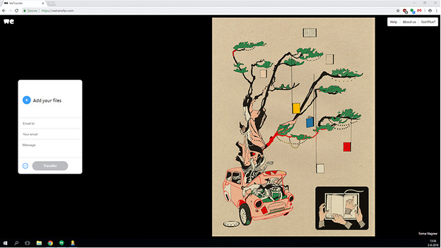 WeTransfer website op computer. 