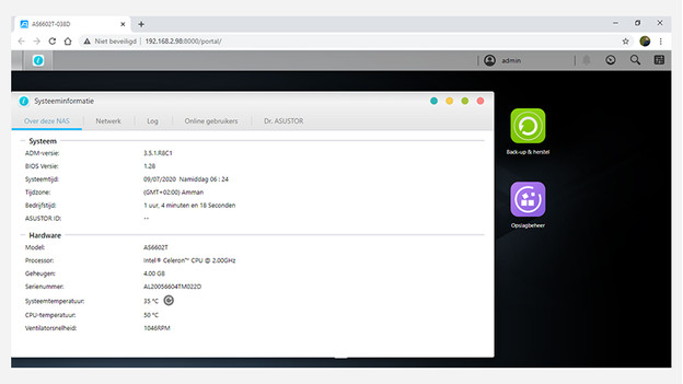 Systeeminformatie met de hardware van de Asustor AS6602