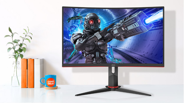A 4K AOC monitor on a Coolblue table