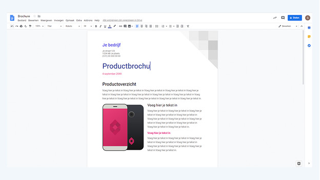 Web page from Google Drive and menu to create a new Google Docs document