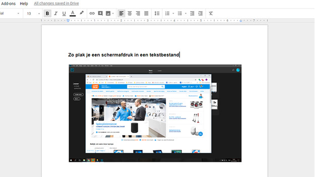 Plak een screenshot in een tekstbestand.