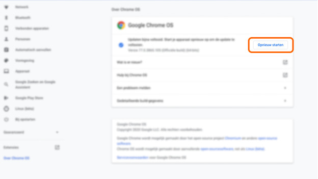 Opnieuw opstarten Chromebook. 
