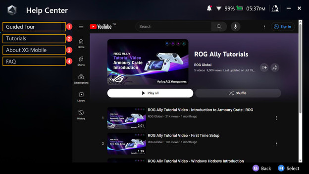 Help Center on ASUS ROG Ally