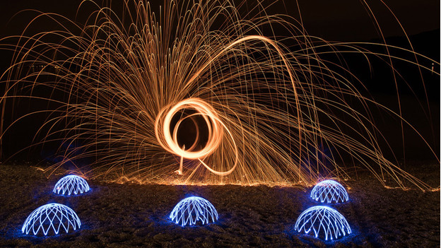 Een lightpainting met verschillende lichtbronnen