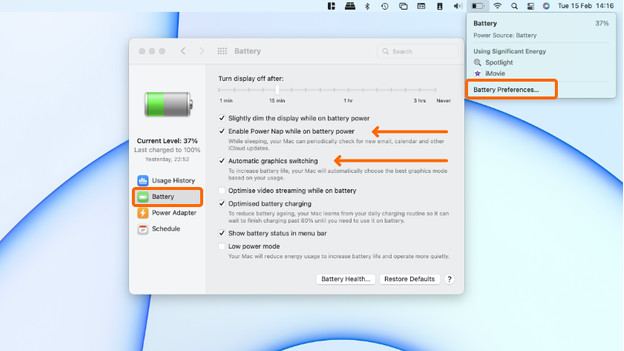 Change power settings