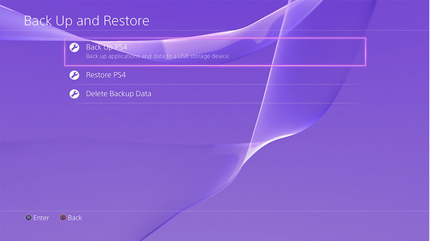 PS4 backup menu