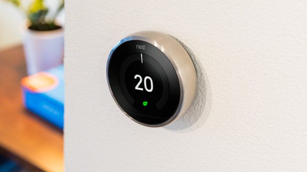 Google Nest thermostaat met Nest Blaadje