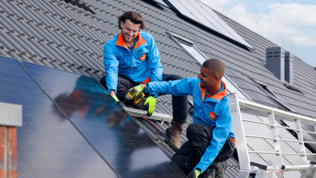 Solar panels on a pitched roof