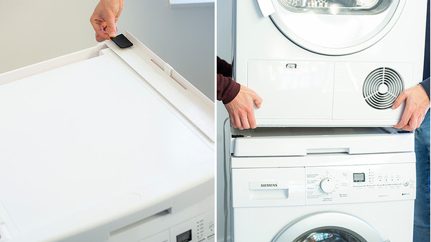 Dryer and washing machine on online top of each other