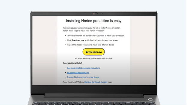 De verstuurde downloadlink van Norton op een andere pc