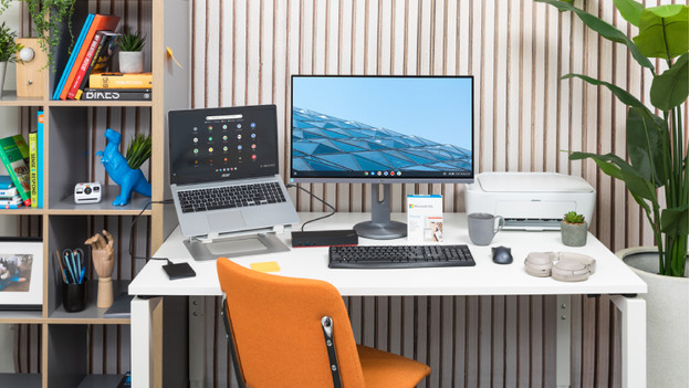 Chromebook on a desk.