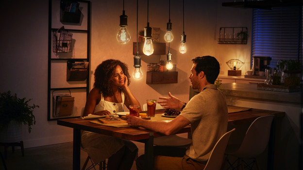 Hue lighting above dining table