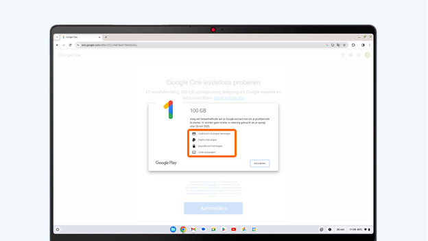 Google One betaling op een Chromebook