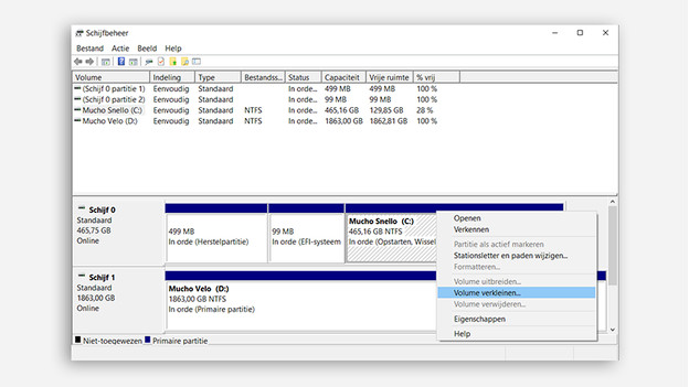 Volume verkleinen in schijfbeheer