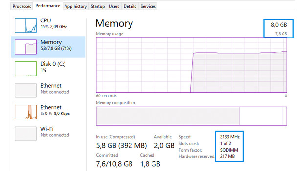 The performances of your RAM in Windows task manager.