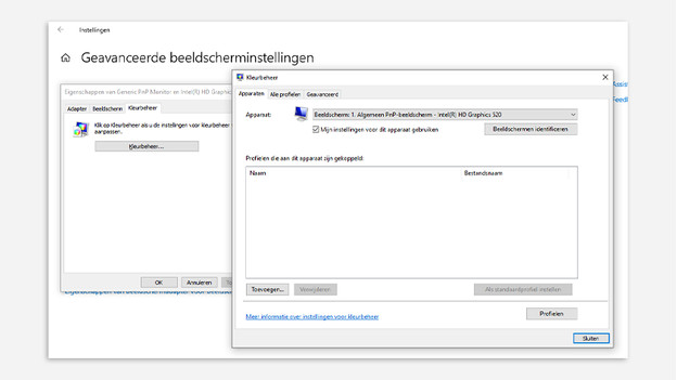 Kleurprofiel veranderen in windows 10 settings