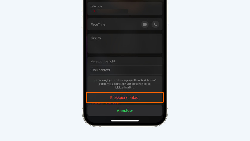 Kies voor 'Blokkeer contact'