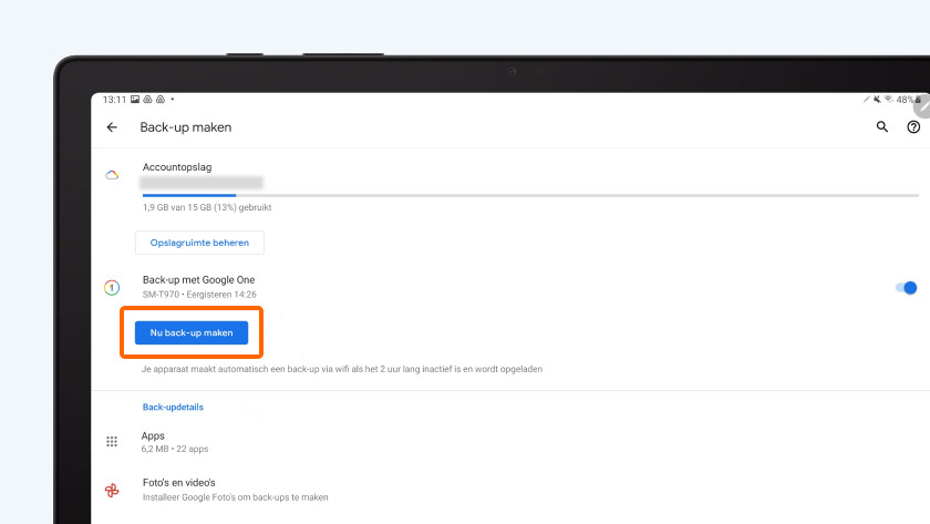 back up tablet maken 