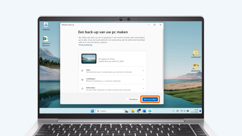 Klik op 'Back-up maken'.