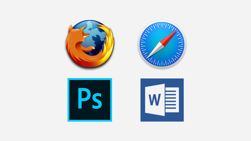Firefox, Safari, Photoshop en Word icoon 