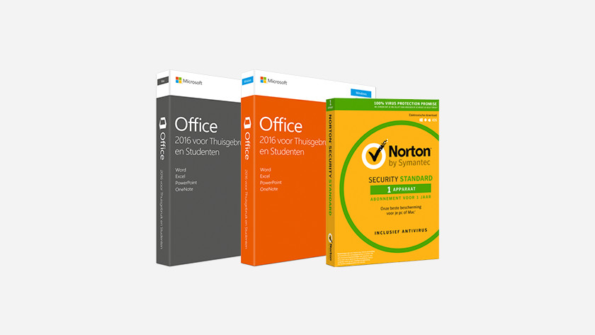 Norton and Office software packages in box.