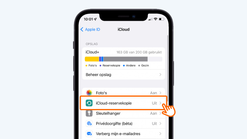 Tik op iCloud-reservekopie