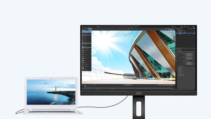 Usb C monitor van AOC verbonden met laptop