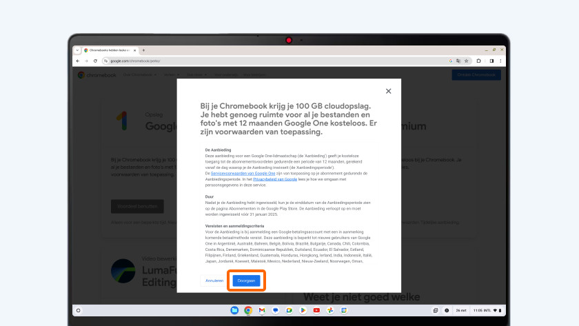 Chrome browser voorwaarden accepteren