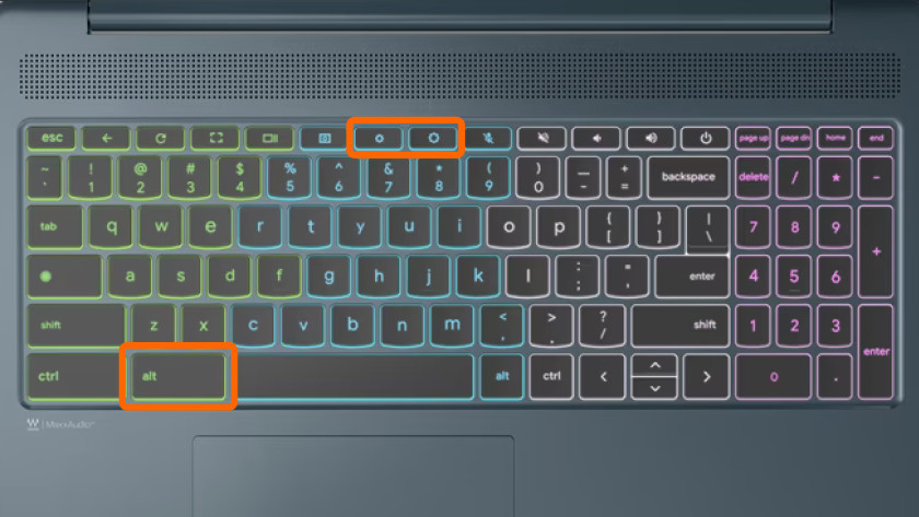 Chromebook backlit keyboard.