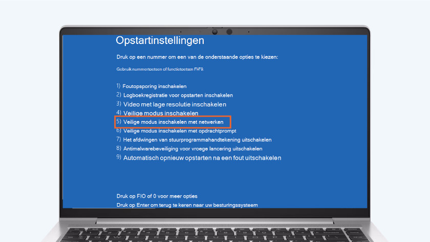 Kies voor Veilige modus met netwerkmogelijkheden.