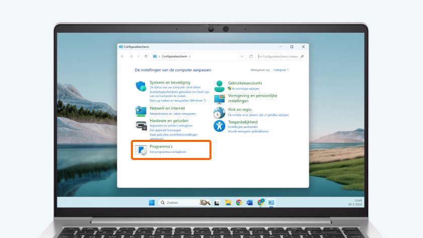Kies Een programma verwijderen, onder Programma's.