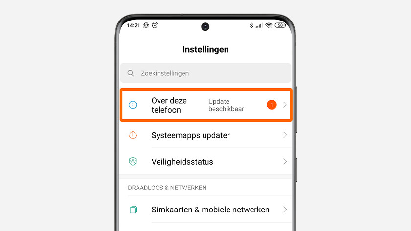 2. Klik op 'over de telefoon' of 'toestel-info'