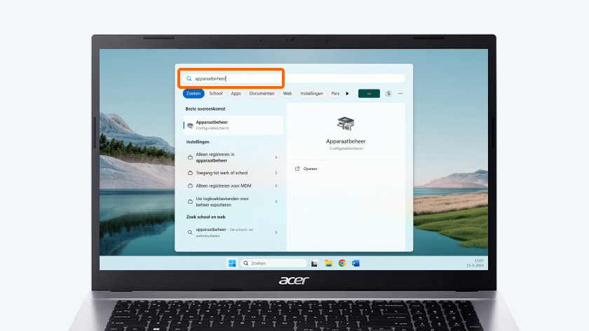 Tik nu Apparaatbeheer in, in de zoekbalk.