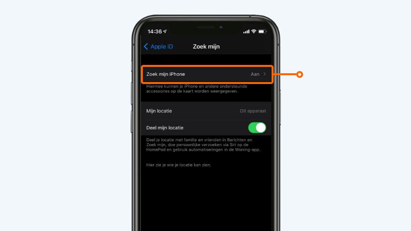 Tik op 'Zoek mijn iPhone'