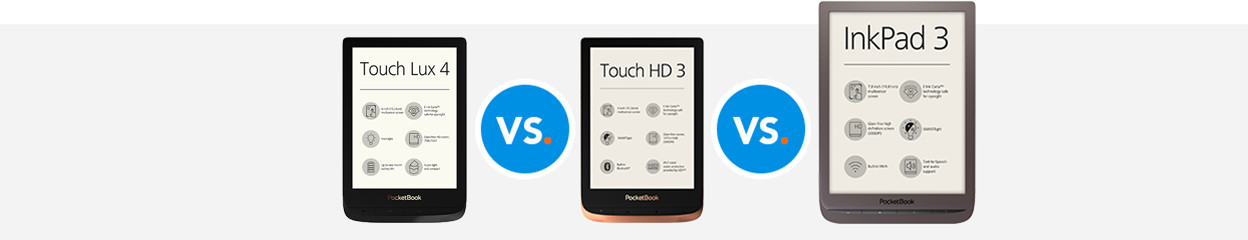 Vergelijk de Pocketbook Touch Lux 5, Touch HD 3 en Inkpad 3