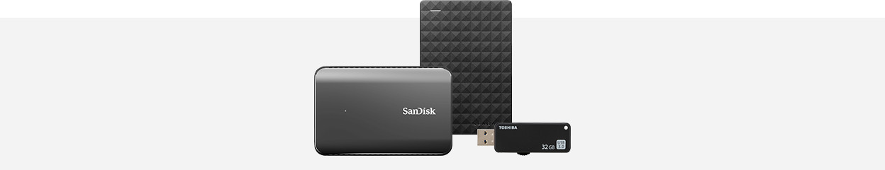 Compare external SSD to hard drive and USB flash drive