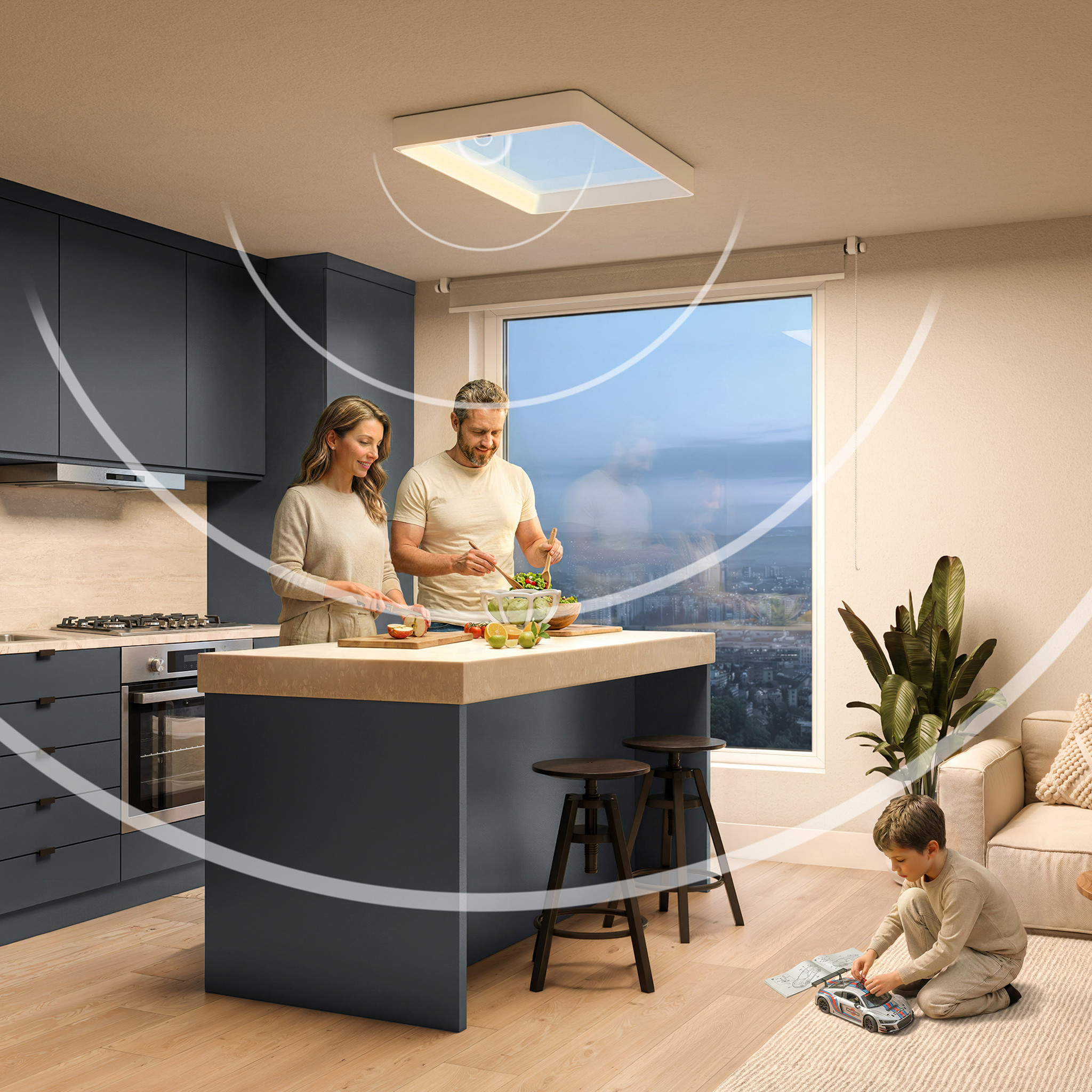 Philips Skylight VitaUp Middelgroot plafondpaneel met blauwe lucht en heldere rand in een plafond