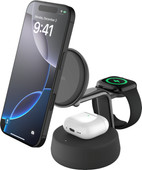 Belkin UltraCharge Pro 3-in-1 MagSafe Draadloze Oplader met Standaard Qi2 25W Zwart Belkin draadloze oplader