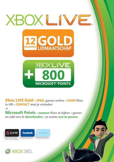 Microsoft Xbox 360 Live Gold Abonnement 12 Mnd + 800 Points is nooit meer leverbaar