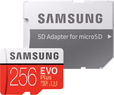 Samsung MicroSDXC EVO+ 256GB 100MB/s CL10 + SD Adapter is nooit meer leverbaar